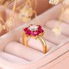 Anello con Fiore in Zircone Rosso Rosa Charm Giallo Oro Carino Matrimonio Estivo Per Donne