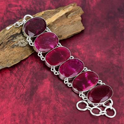 Κοσμήματα Kashmiri Red Ruby Gemstone, βραχιόλι από ασήμι 925 μασίφ, χειροποίητο υπέροχο βραχιόλι με κόκκινο ρουμπίνι, για δώρο αρραβώνων
