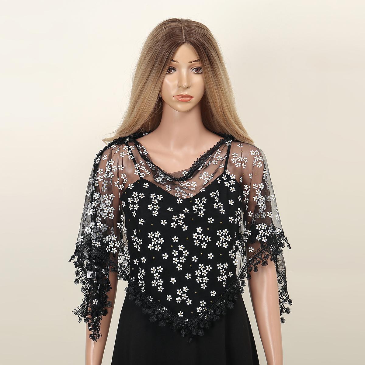 

Elegant Lace Pearl Tassel Shawl Women Scarf Fashion Printed Floral Wrap Summer Sun Protection Shawl145*50cm