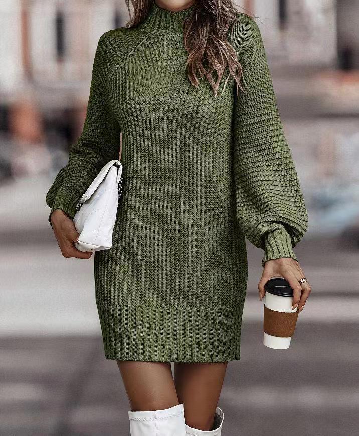 Autumn and winter new European and American turtleneck sweater women's long-sleeved knitted sweater dress women's clothing
