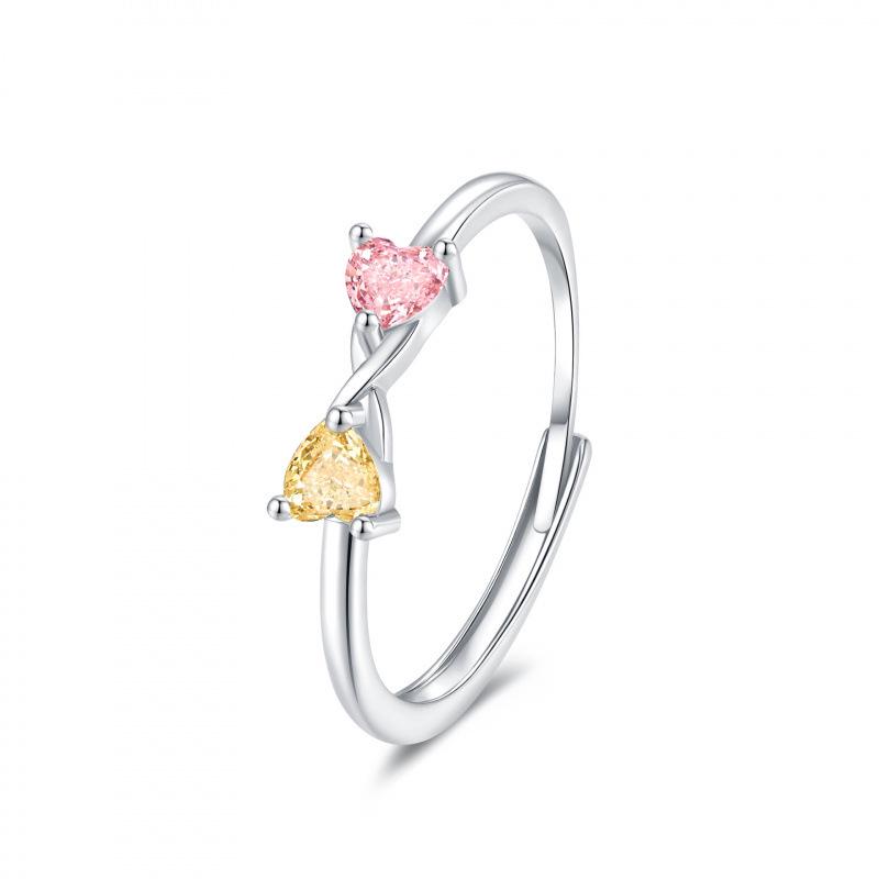 European-American Style Personalized Double Heart Ring with Birthstone Choice (1-12 Months), Inlaid Zirconia Adjustable платиновый