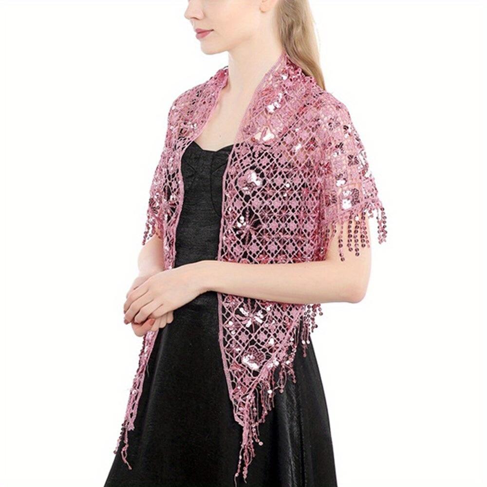 1Pc Elegant  Triangle Sequins Wedding Shawl Women Evening Dress Shawl Ladies  Banquet Decoration Tassel Shawls