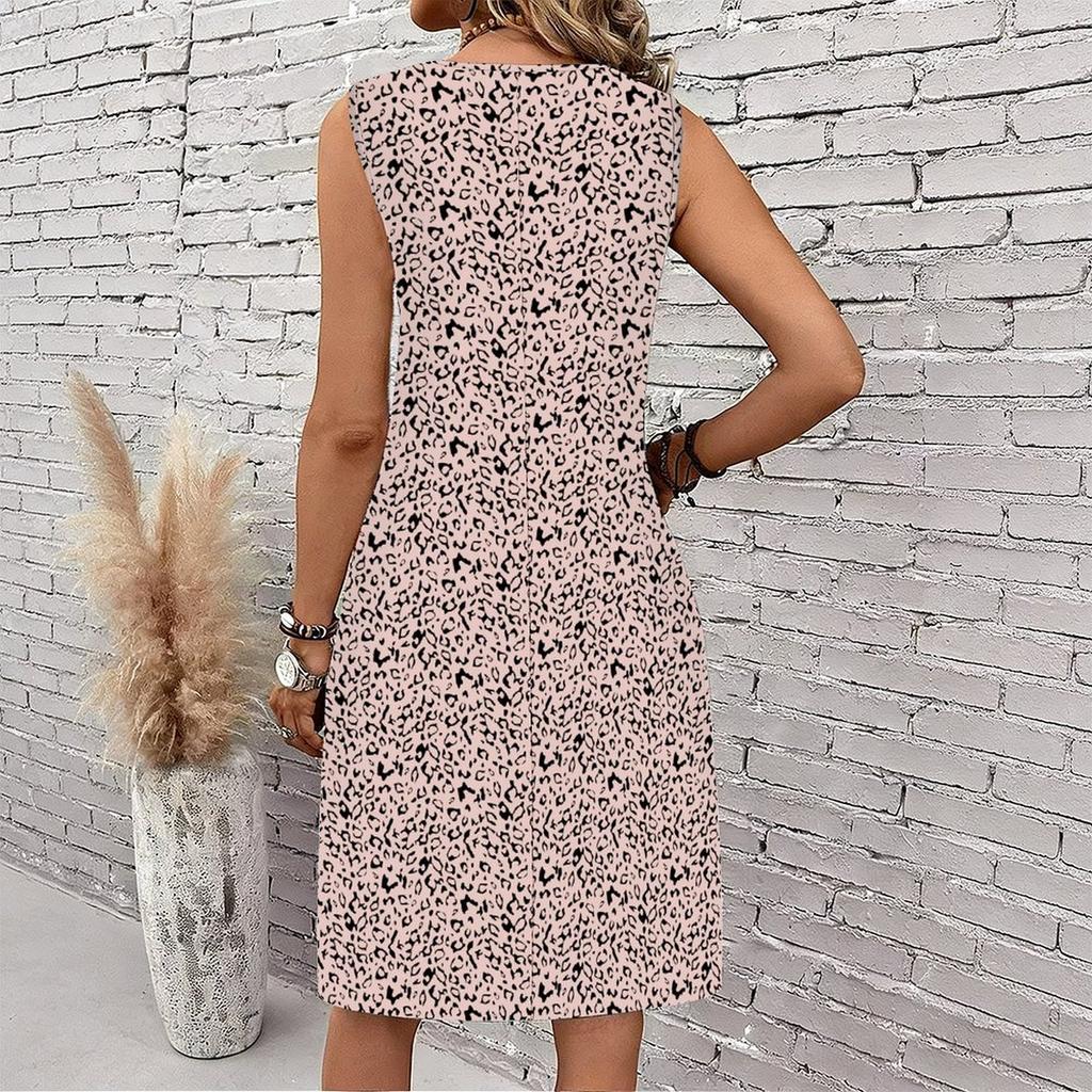 Plus Size V Neck Sleeveless Dress Watercolor Blossom Print For Outdoor Garden Party