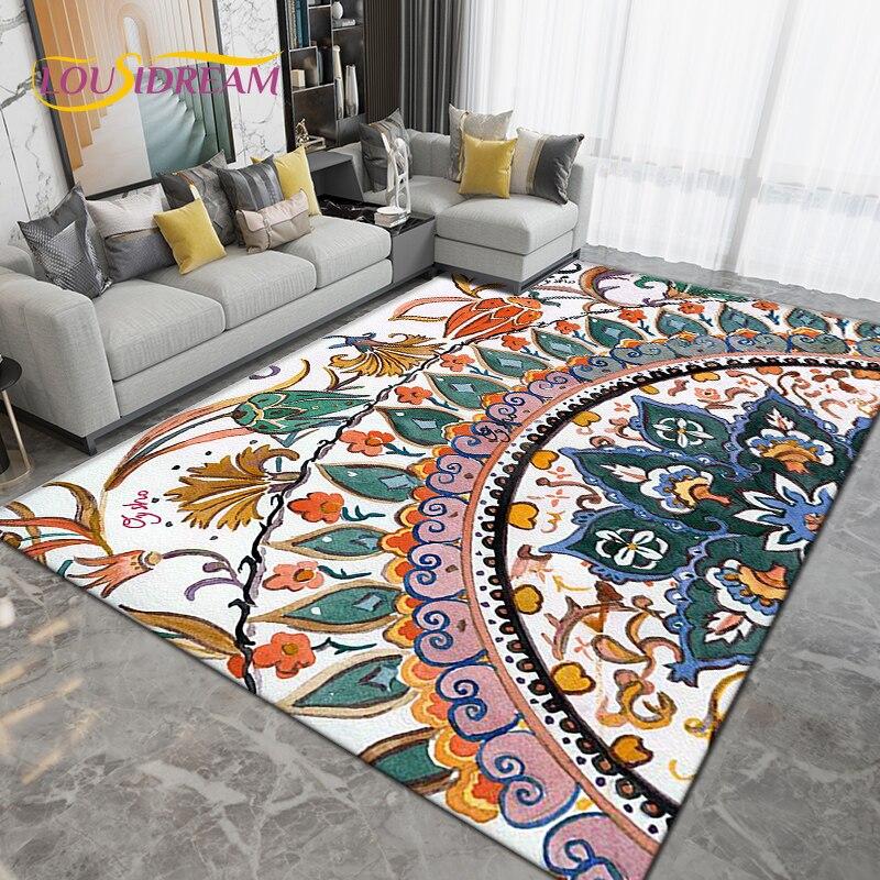 Alfombra grande con Mandala bohemio, alfombras para sala de estar, dormitorio, sofá, felpudo de entrada para cocina y baño, alfombrillas antideslizantes