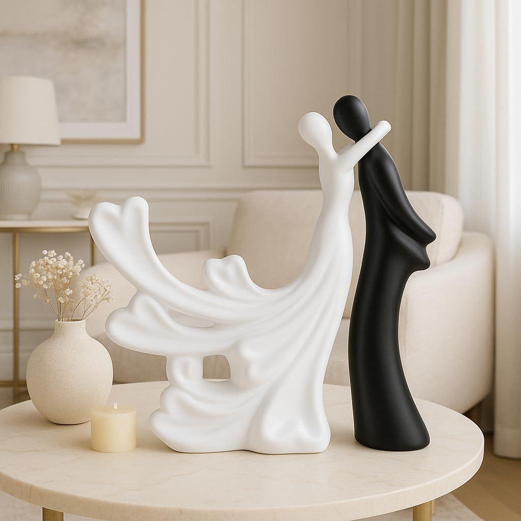 Passionate Lover Hugging Couple Figure | Beautiful Home Decor - (Set of 2, White Black),Brass, Love