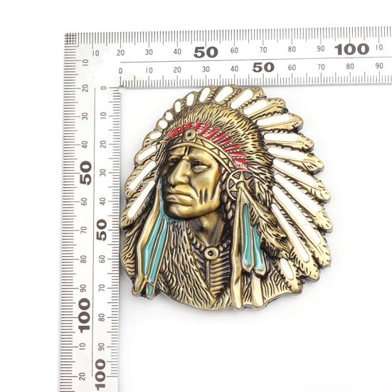 Vintage American Native Indian Chief Feather Western Badge Alloy Belt Buckle
