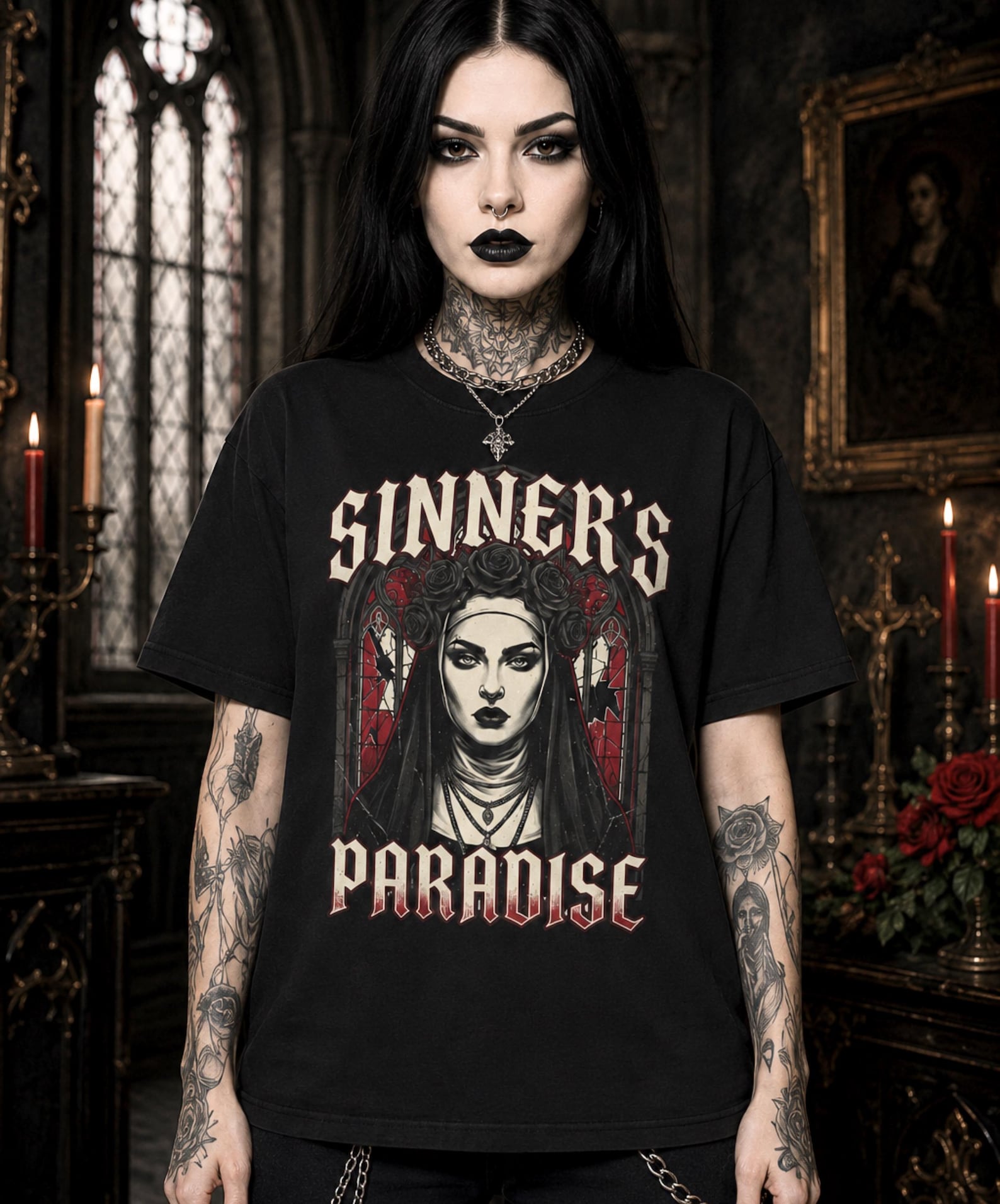 Sinner s Paradise Shirt | Gothic Graphic Tee | Dark Aesthetic T Shirt | Alternative Fashion Shirt | Witchy Vintage Tee | Gothic Gift for Her L