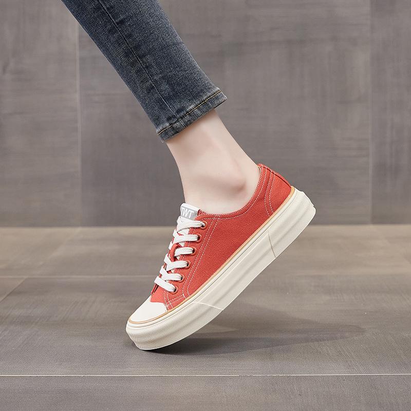 Leather canvas shoes women's spring and summer 2025 new thick-soled mango head board shoes versatile sports and leisure little white shoes
