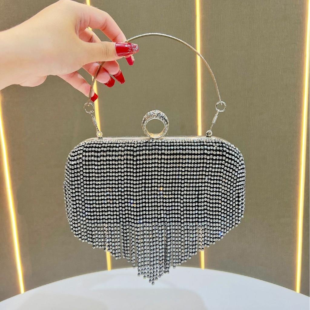 Borsa da Principessa KTV Pochette da Sera con Strass Scintillanti e Frange per Eventi Formali