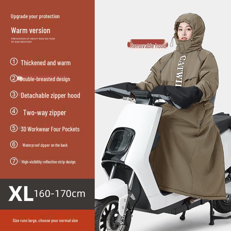 Electric Vehicle Winter Windshield Fleece-Lined Warm Coat for Bicycles & Motorcycles - Cold Weather Windproof Gear