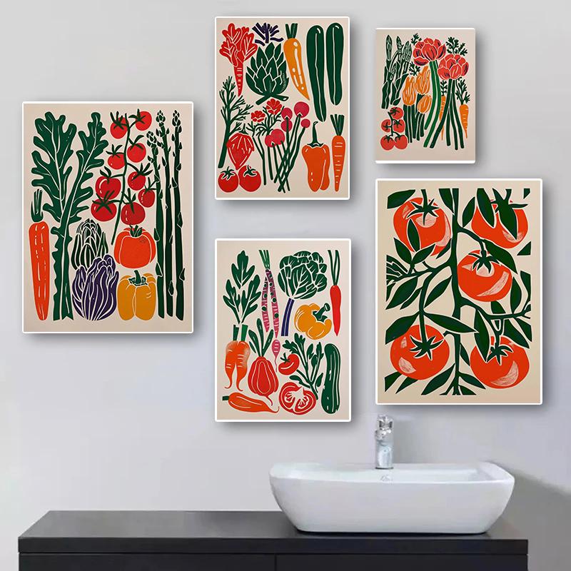 Buntes Poster mit frischem Gemüse, botanischem Gartenmotiv, minimalistischer Kunstdruck auf Leinwand, Wandbild für Wohnzimmerdekoration