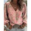 2026 New Women's Vintage Western Pattern Printed V-Neck Shirt, Suitable for Summer Vacations and Outdoor Gatherings.