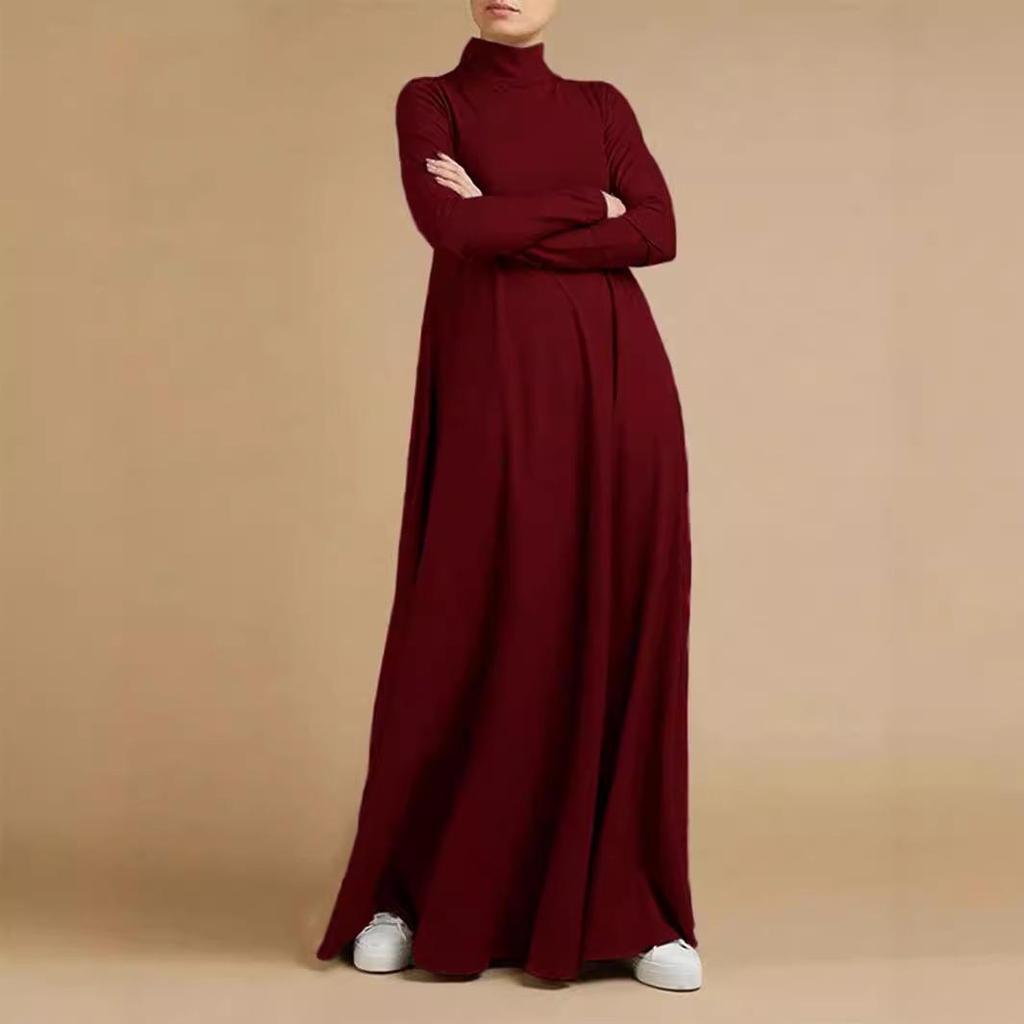 European and American Autumn/Winter Women's Round Neck Lace Tie Long Sleeve Slimming Evening Dress