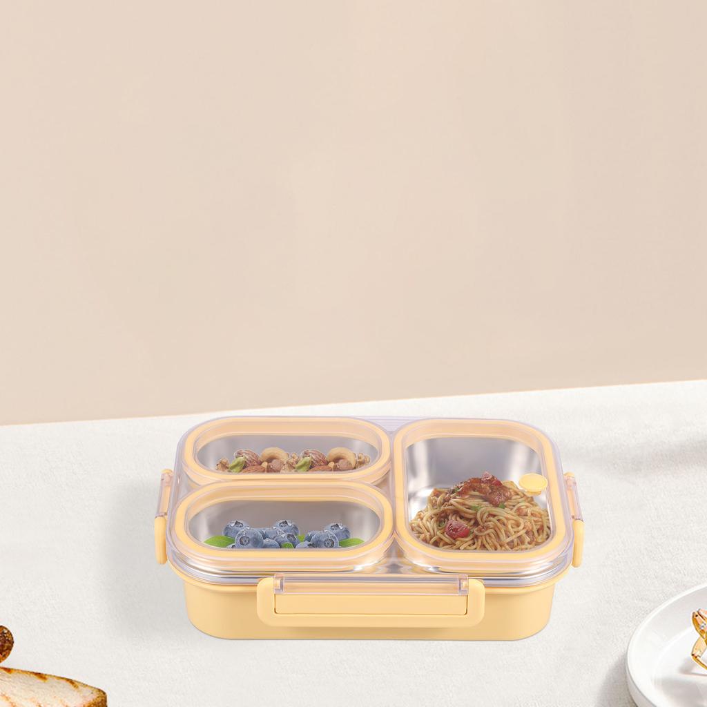 304 Stainless Steel Food Box with 3 Compartments Reusable Divided Food Storage Container for Kids Adults Students Dishwasher