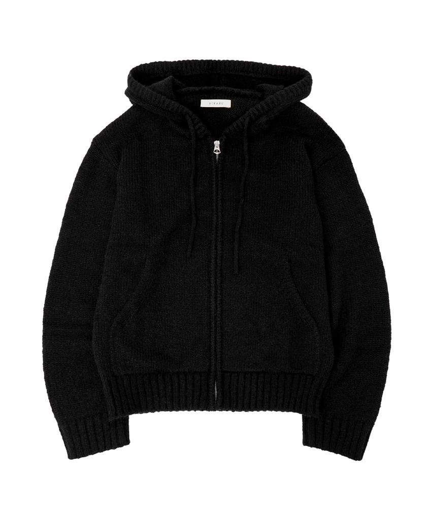Siyajyu Sikn2172 Wool Blend Knit Zip-Up Hoodie_Black