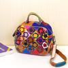 Leather Bag Fashion Personality Niche Colorful Flower First Layer Cowhide Women'S Handbag Shoulder Bag