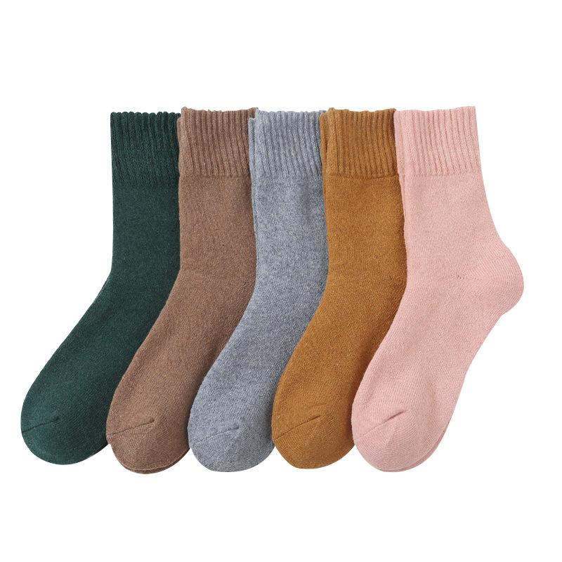 5/10 Pairs Women Double Layer Octagonal Flower Rabbit Wool Socks Autumn Winter Retro Coarse Knit Socks