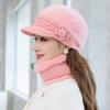 Women's Winter Rabbit Hair Knitted Hat, Snood, and Gloves Set - Fleece-Lined, Cold-Proof, Warm Wool for Middle-Aged and Elderly Moms
