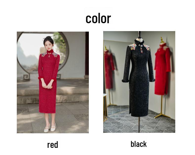 2024 Winter Elegantes Rotes Cheongsam Toastkleid: Bequeme, modische Brautmode im chinesischen Stil