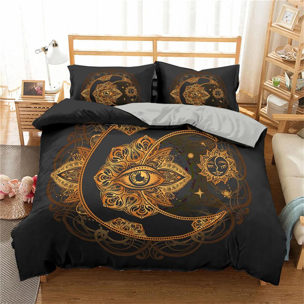 Dreamcatcher Bohemian Mandala Sun Moon and Feather Print Duvet Cover Microfiber Bedroom Decorations for Women Gifts Queen King