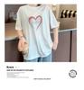 2025 Summer Heart Pattern Plus Size Women's Loose Slimming Round Neck Half Sleeve T-shirt