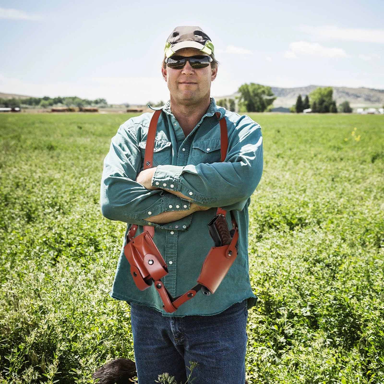 

Leather Concealed Carry Shoulder Holster – Underarm Universal G17 1911 Case with Magazine Bag for Outdoor Shooting and Hunting One Size