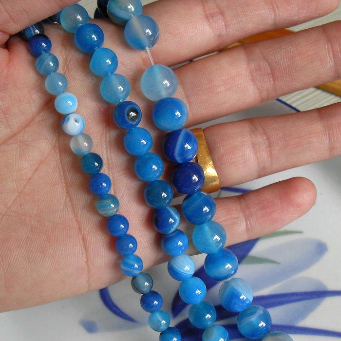 Perles Rondes en Agate Rayée Bleue (4-18mm) pour la fabrication de bijoux DIY