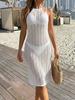 Women Hollow Out Backless Lace Up Beach Cover Up Dress