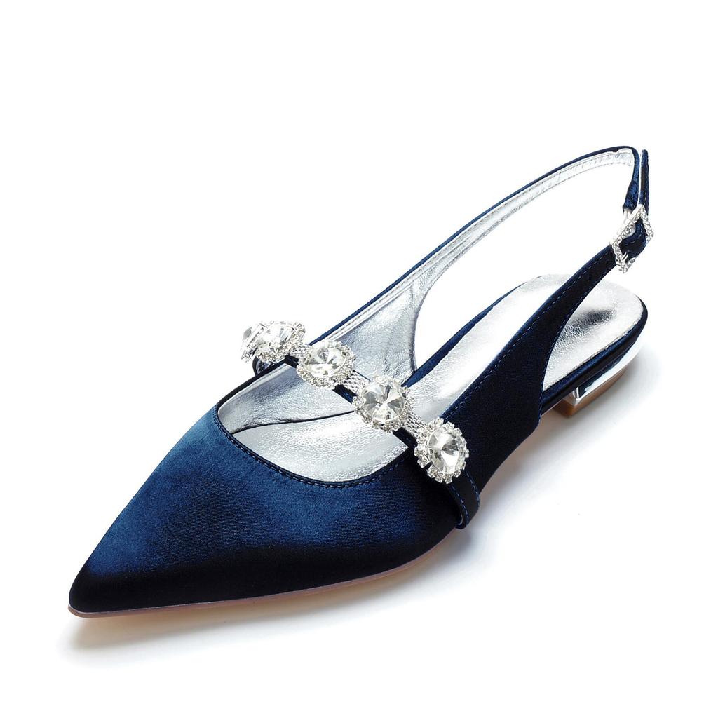 Pointed single shoes women's summer maternity shoes low heel four seasons large size women's shoes spring and autumn satin rhinestone single shoes