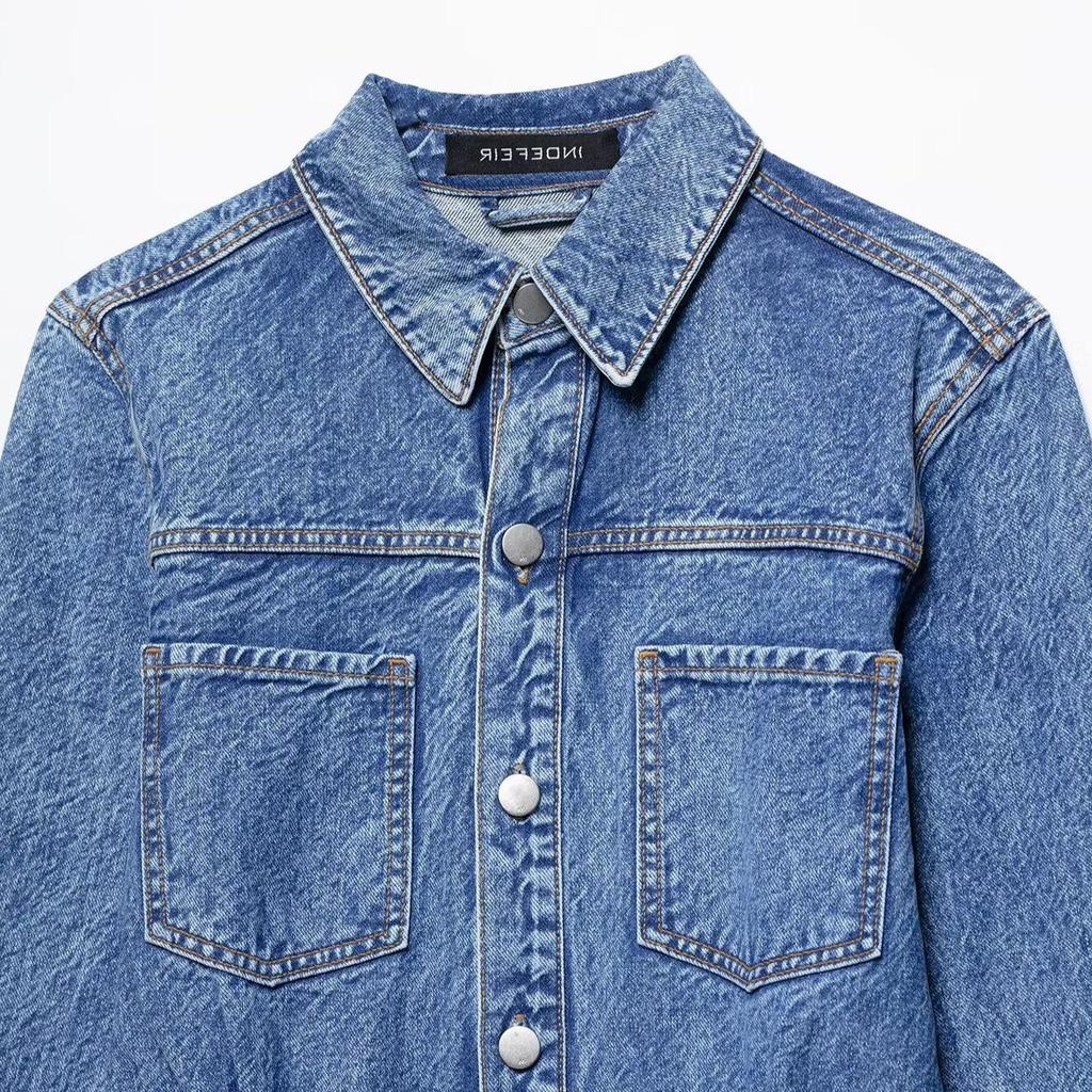 Spring Women's Denim Lapel Long Sleeve Dress