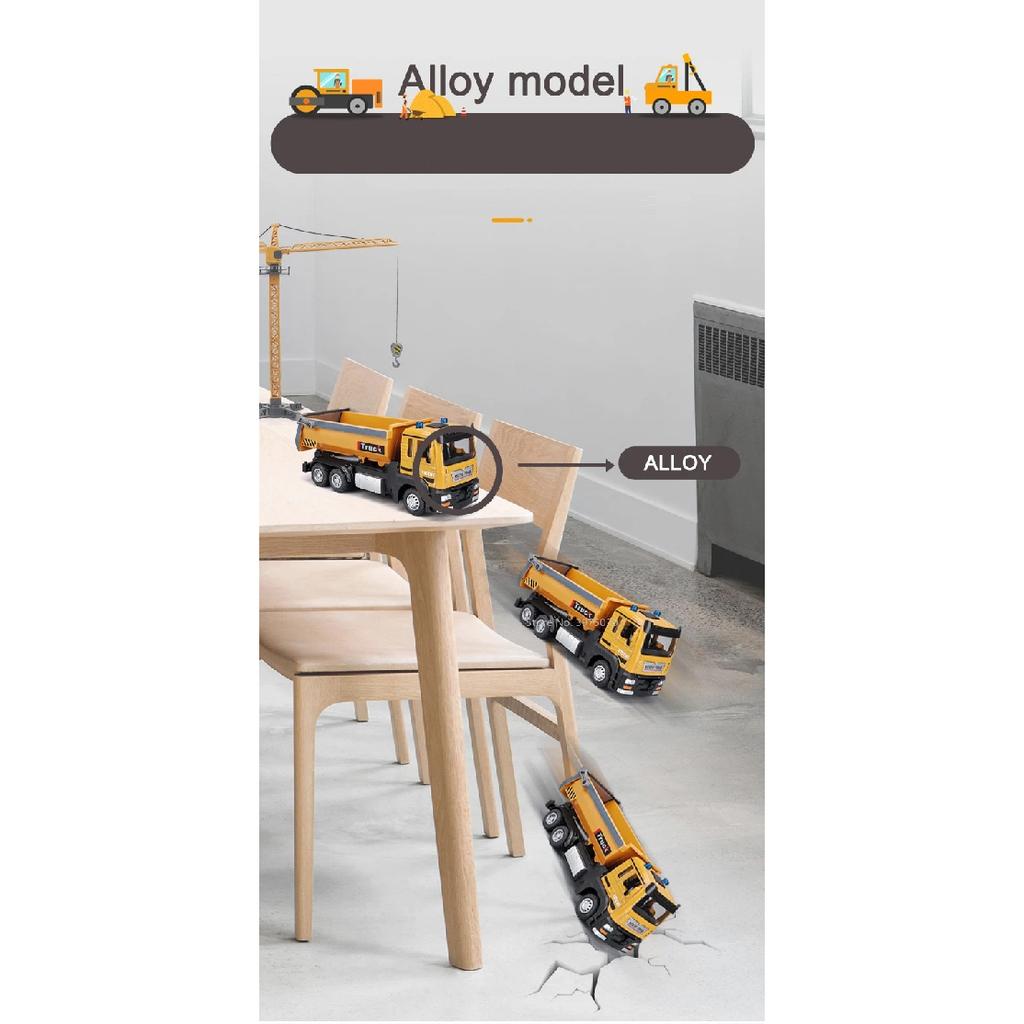 1/50 Scale Tipper Truck Alloy Diecast Toy Model Dump Engineering Transport Truck Sound Light Pull Back Collection Gifts For Kids
