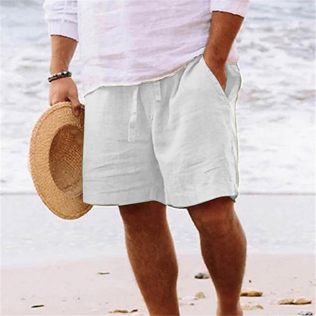 Men's Cotton And Linen Color Lace-up Sweatpants Men's Shorts Casual Pants