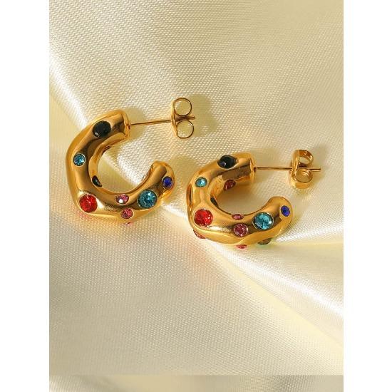 Retro Inlaid Zircon Stainless Steel Earrings Creative Temperament Light Luxury High Sense Women's Stud Earrings