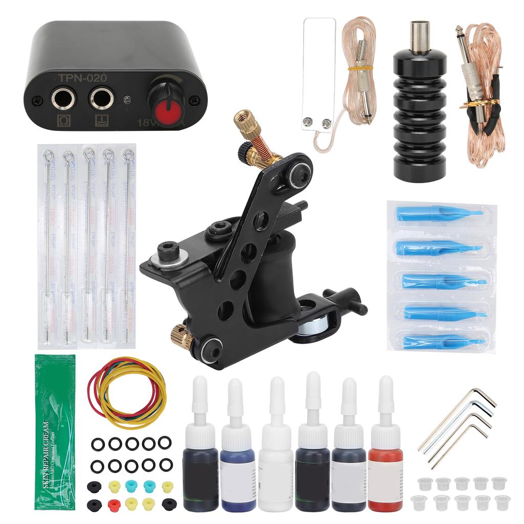 Complete Tattoo Kit Tattoo Coil Machine Set Tattoo Power Supply Tattoo Accessories 90‑265VUS Plug