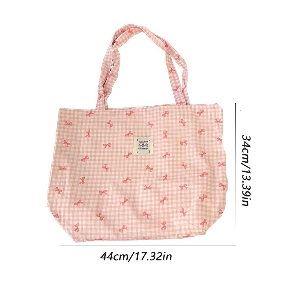All Match Bowknot Shoulder Bag Printed Casual Handbag Stylish Canvas Shopping Bag  Date
