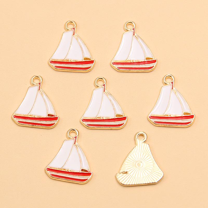 Nautical Series: 5 Alloy Enamel Pendants - Anchor, Lifebuoy, Sailboat for DIY Jewelry