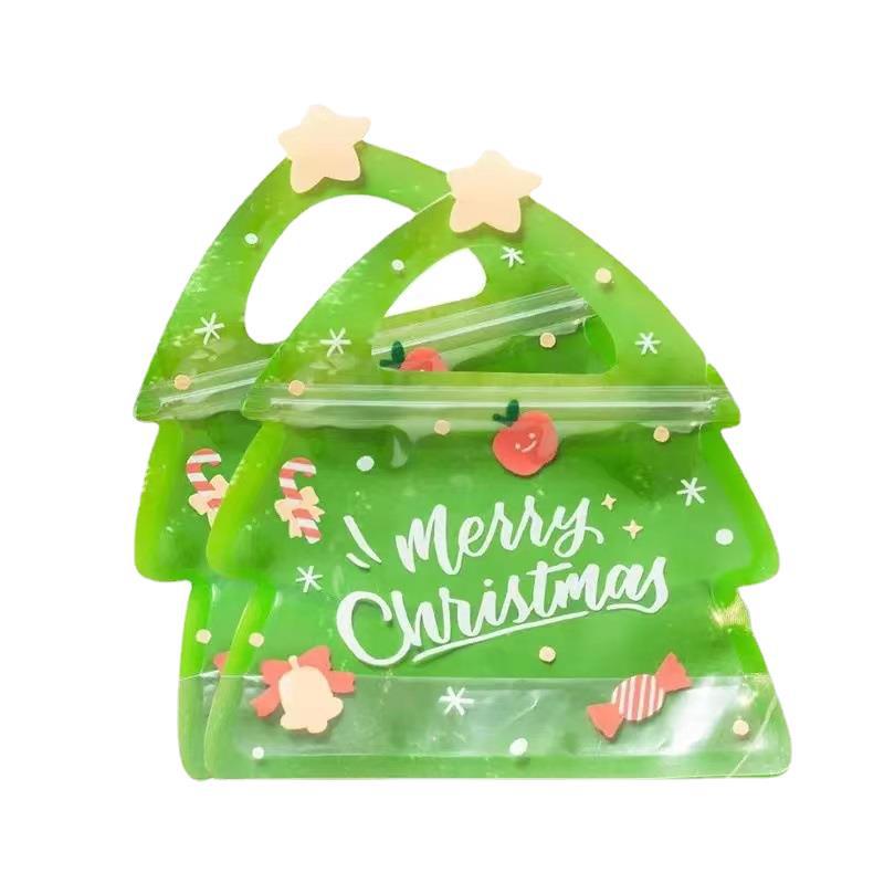 10PCS Christmas Gift Bag For Candy Chocolate Cookie Nougat Biscuit Packing Gift Tree Santa Zipper Bags Sweets Package