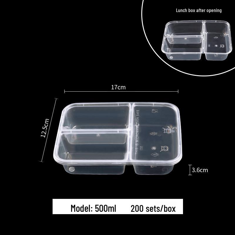 European & American Round Three-Compartment Disposable Lunch Box, Thickened Transparent Black Container for Takeaway Packaging
