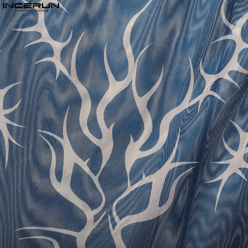 INCERUN Men Sling Sleeveless Print Mesh Sheer Tank Tops Camisole Undershirts