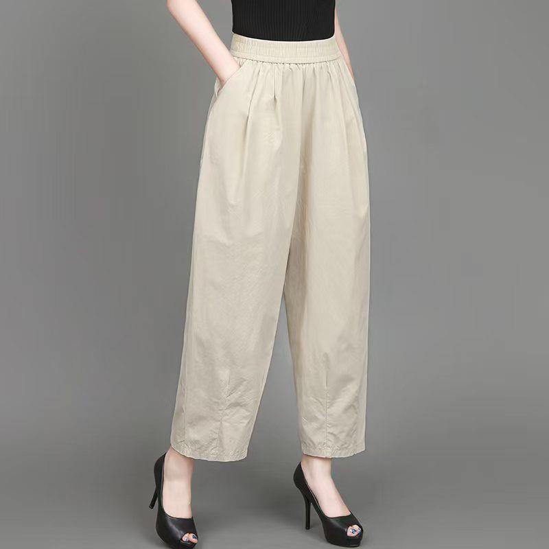 Women's Elastic Waist High-Waist Loose Fit Plus Size Lantern Pants - Slimming, Casual Thin Style