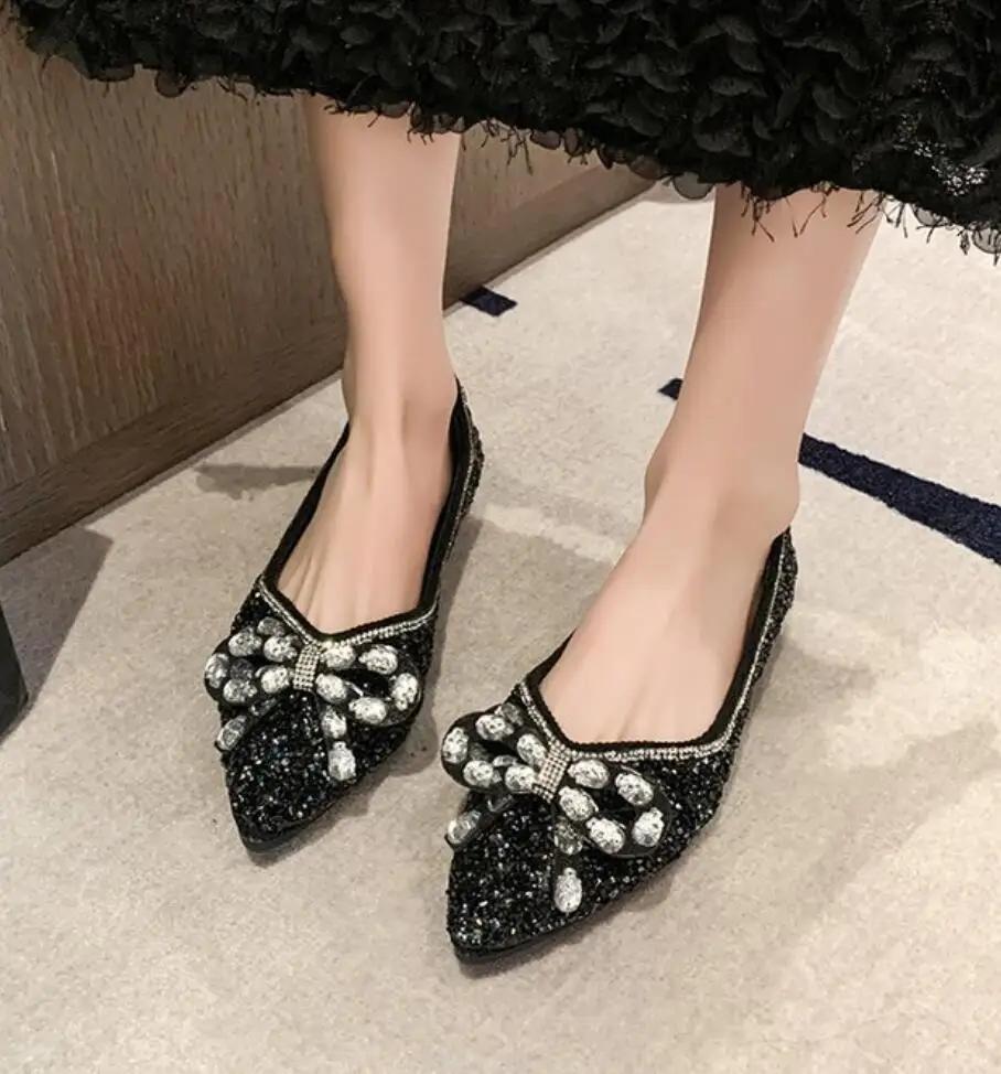 2024 Spring Woman Elegant Square Toe Sequins Kawaii Ballet Flats Designer Luxury Mary Jane Female Shoes Party Shoes