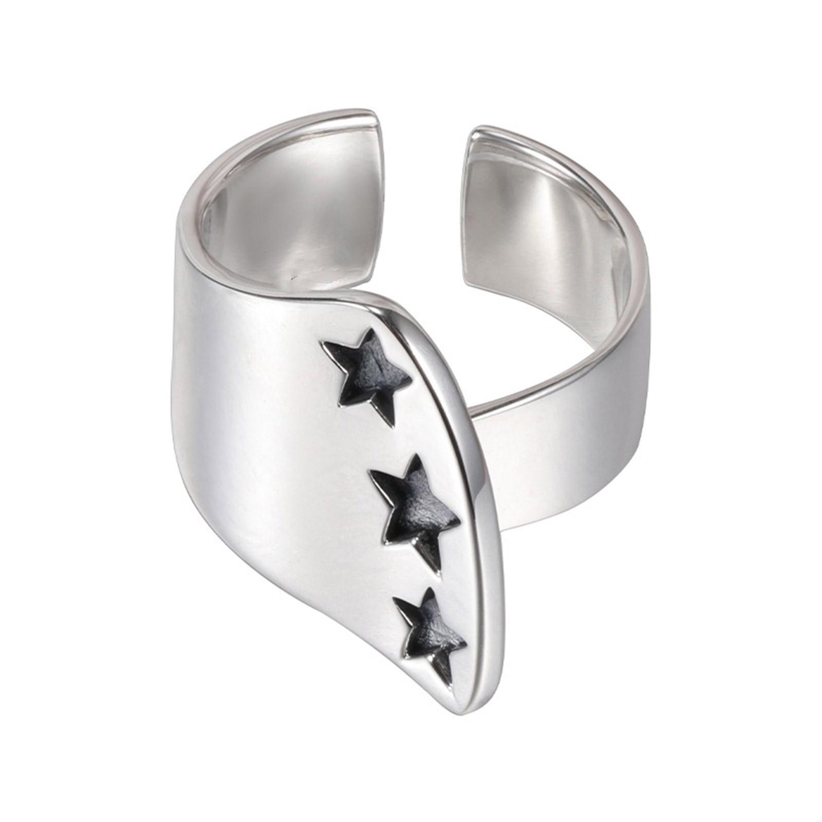 

Винтажные неровные гладкие кольца с широким отверстием, регулируемое кольцо с гравировкой в виде звезд, украшение для пальца, геометрический аксессуар