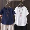 Kortmouwig T-shirt Dames Zomer Linnen Retro Stijl Mode Grote Maat Los Dames Top