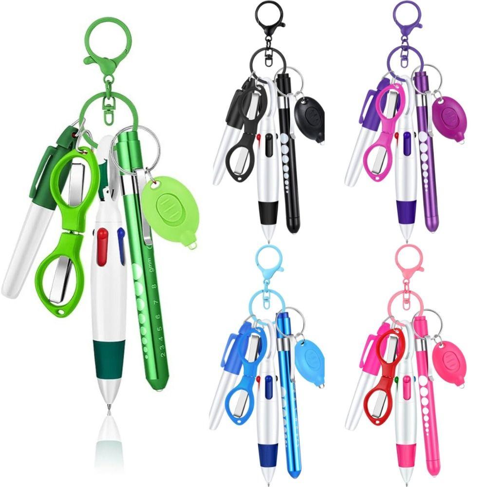 6-in-1 Multifunktions-Kugelschreiber-Set mit Einziehfunktion Taschenlampe Faltbarer Ausweishalter mit Clip