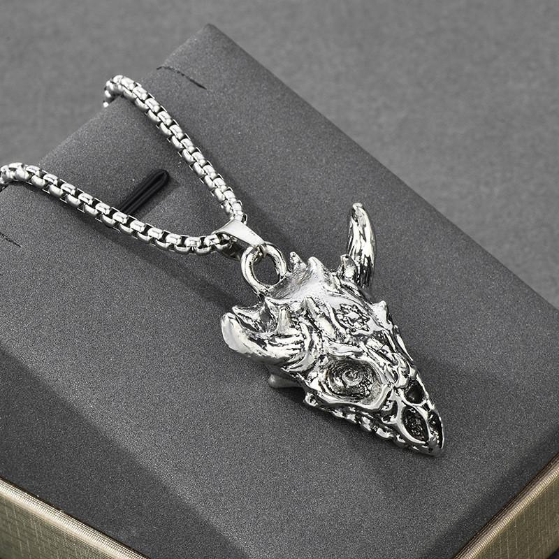 Stunning Titanium Steel Men's Necklace With Unique Geometric Animal Pendant For Stylish Accessories