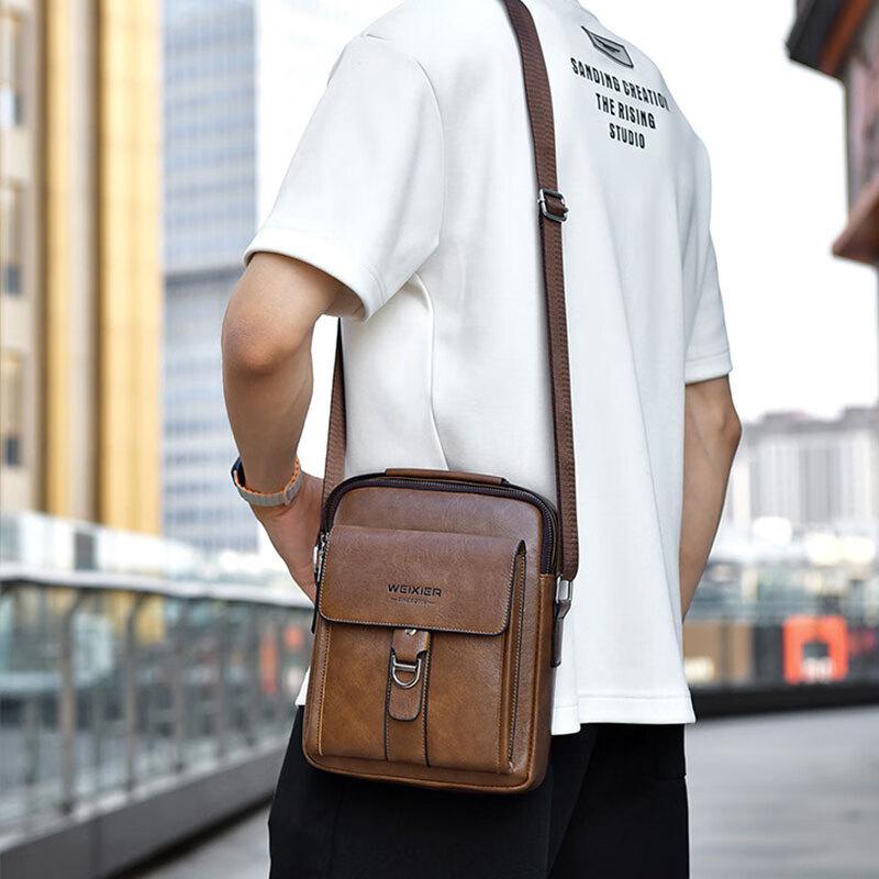 Vichy Men s Retro Leather Shoulder Bag