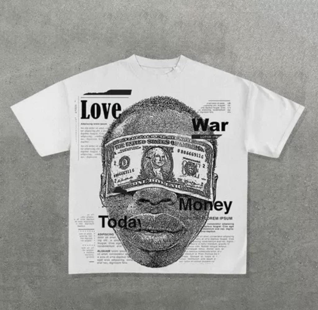 European and American Street LOVE Coin Trendy Brand New Printed T-shirt Gothic High Street Short-sleeved Versatile Crew Neck Top