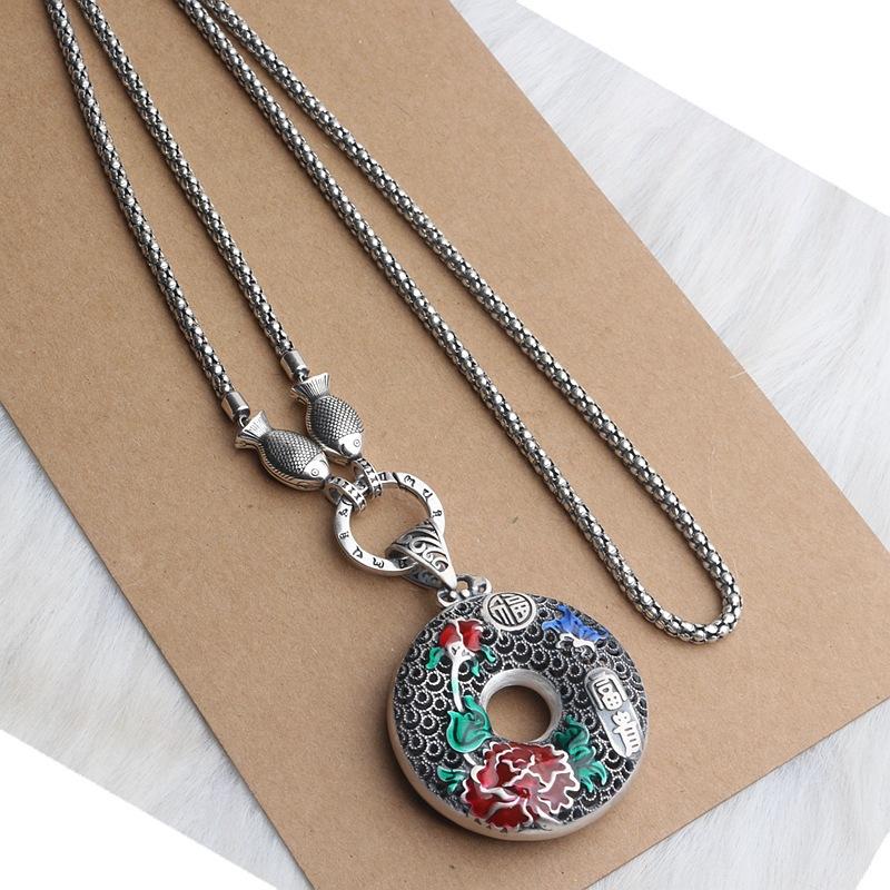 Srebro próby 925 Łańcuszek o splocie Burst Grain Podwójna Ryba Wszechstronne Zapięcie Naszyjnik Vintage Odpinany Łańcuszek do Swetra