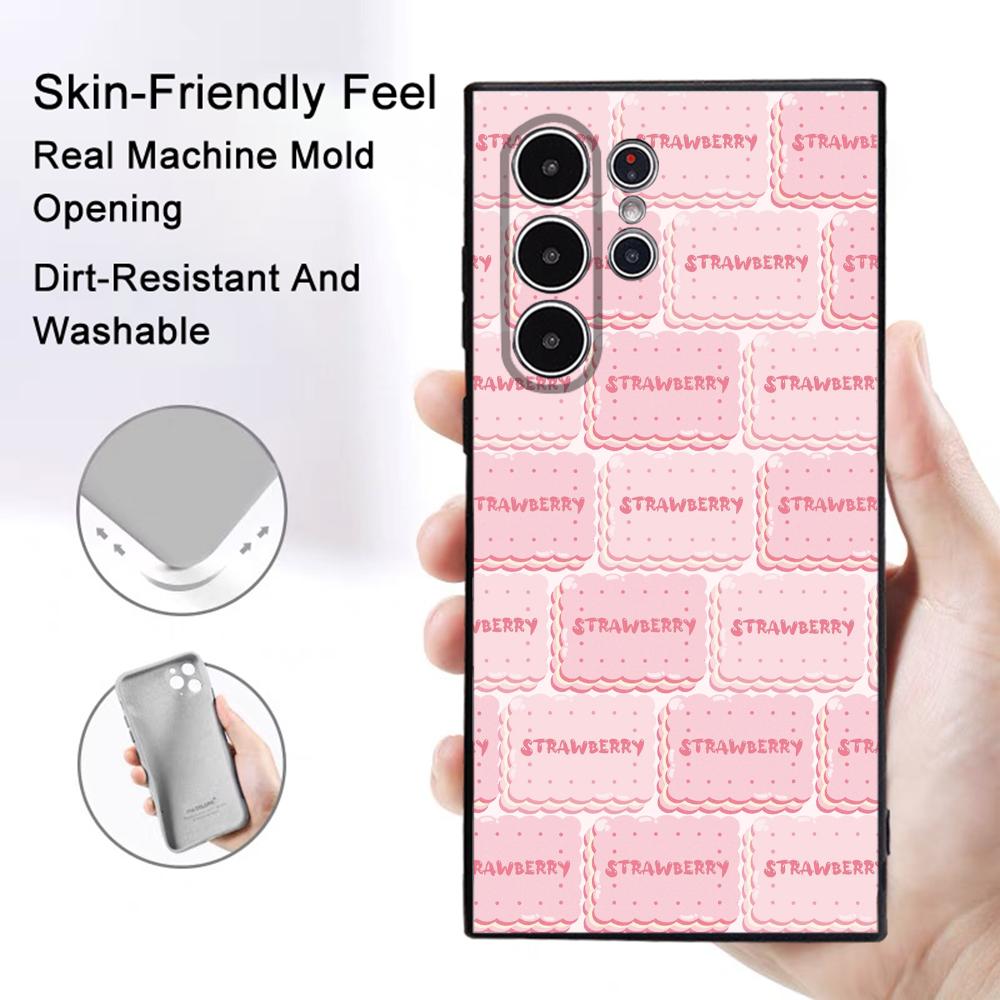 Strawberry Pink S-Shortcake Phone Case Samsung Galaxy S25 S24 S22 S23 Ultra S21 S20 Plus 5G Frosted Non-Slip Full Soft Cover