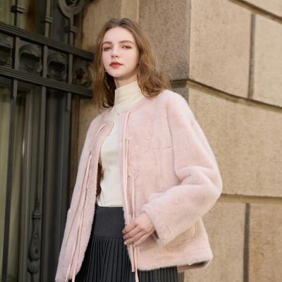 Sancai 2025 Winter Eco-Friendly Faux Fur Tie-Waist Coat